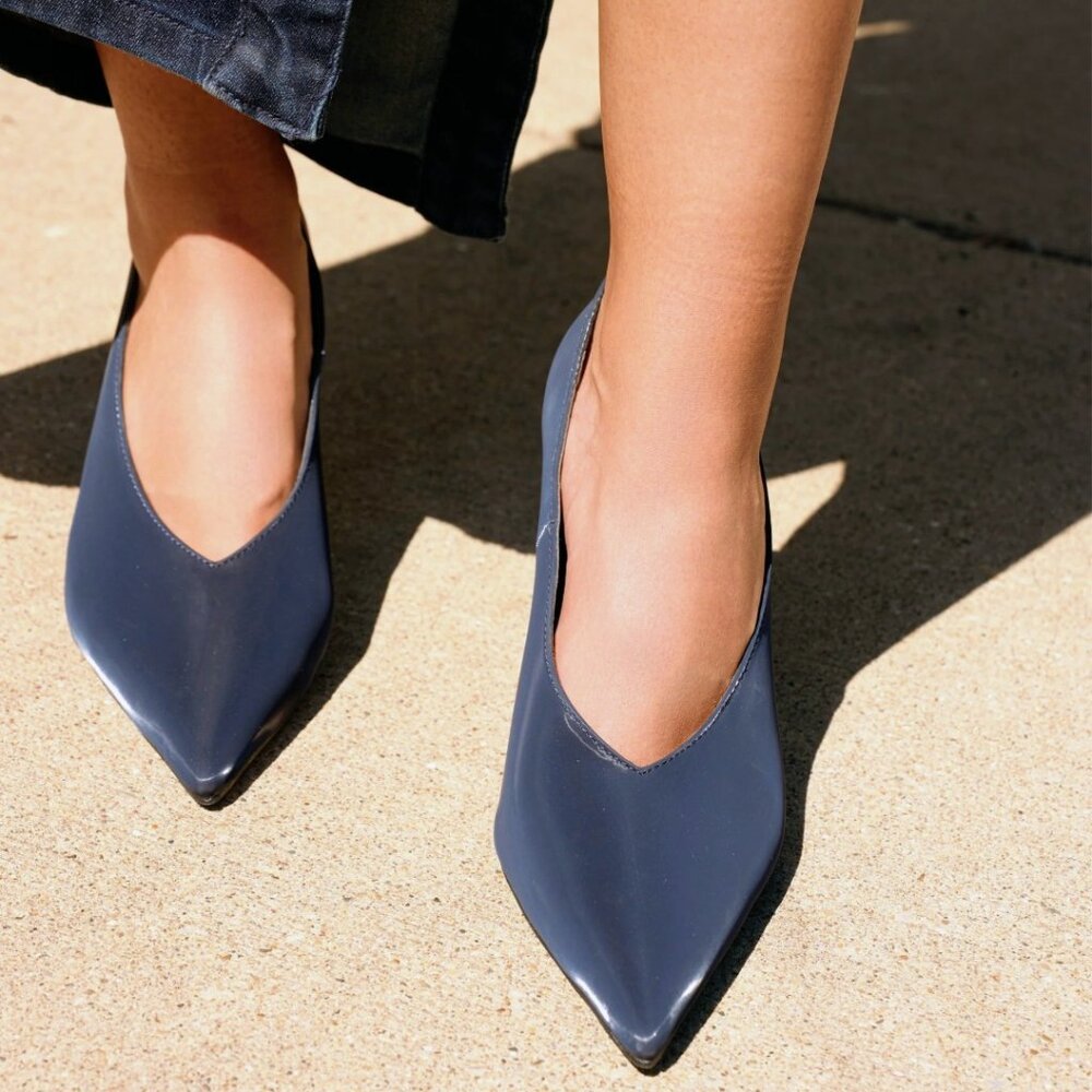 Classic Pointed Toe Navy Heels - Women